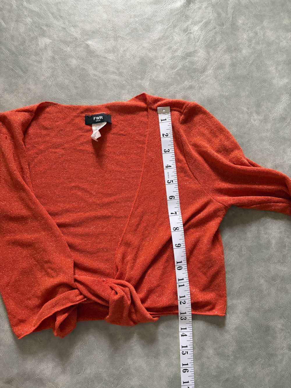 Y2K Burnt Orange Sparkly Cropped Bolero Shrug Long Sleeve Front Tie | Boho Fairy - Picture 9 of 10